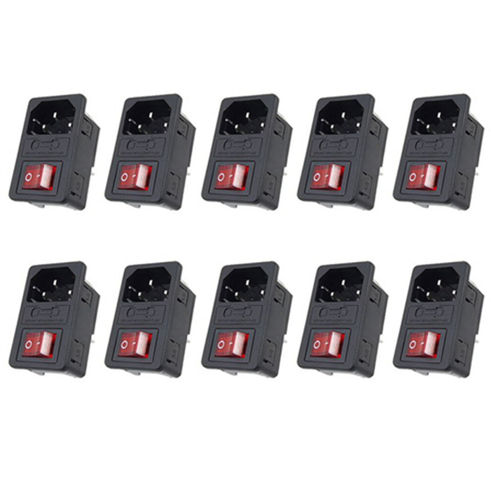 10X Inlet Male Power Socket With Fuse Switch 10A 250V 3 Pin Iec320 C14 4764036918987