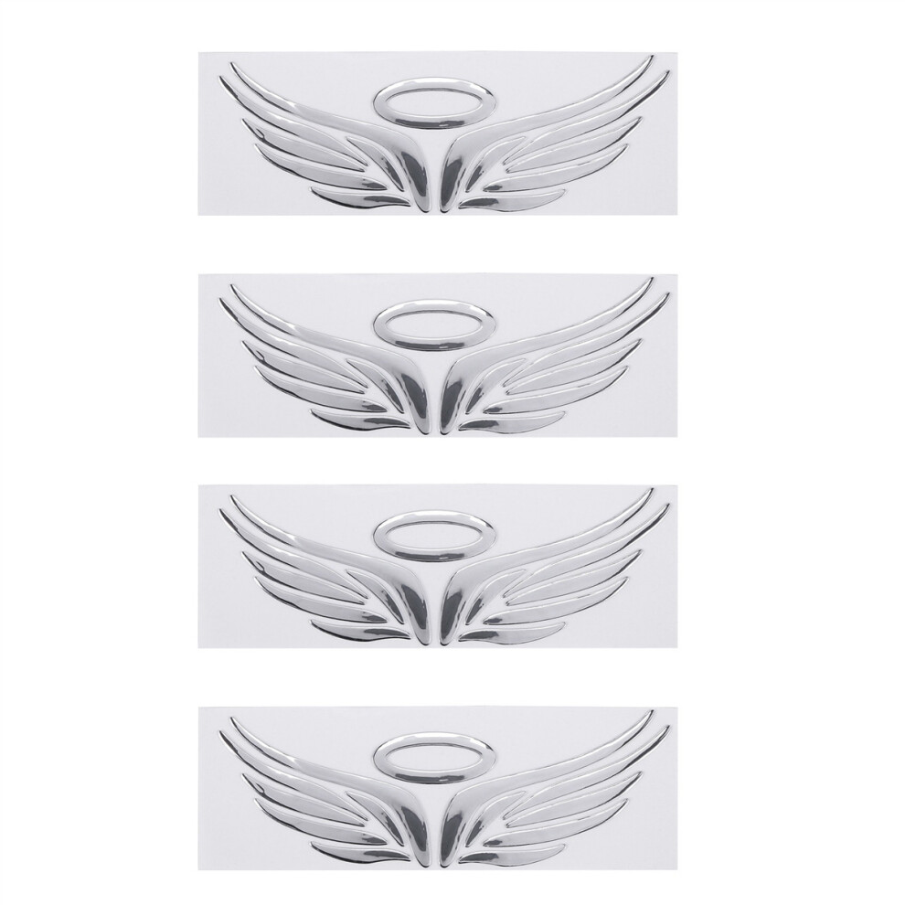 4X 3D Chrome Angel Wing Sticker Decal Auto Car Emblem Decal Decoration Color Silver 4762103337419