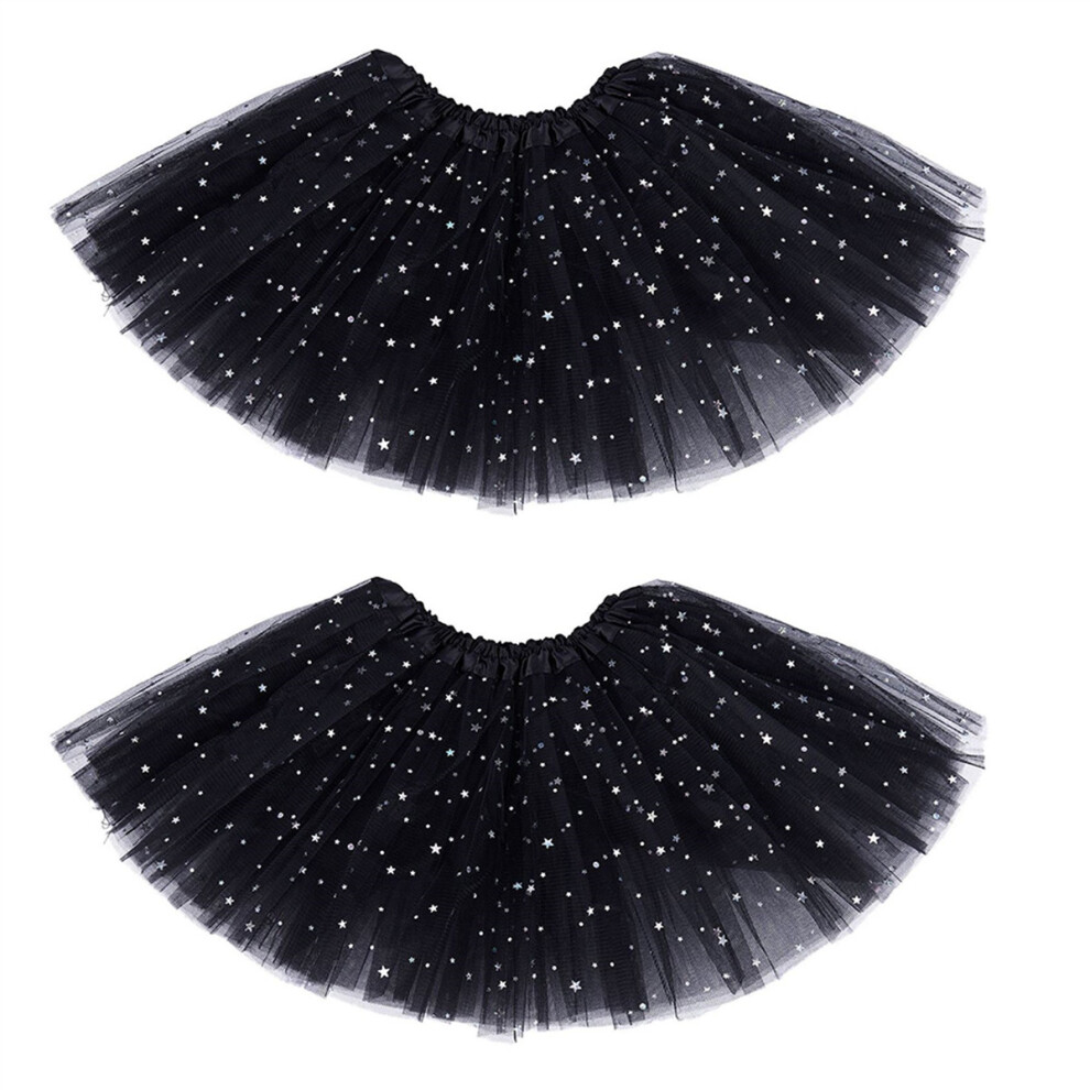 2X Smart Baby Girl Clothes Stars Sequins Petticoat Ballet Dance Fluffy Tutu Skirt Black 4762103378344