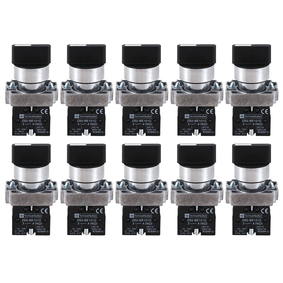 10X 22Mm Latching 2 No 3-Position Selector Select Switch Zb2-Be101c Black 4762103332254