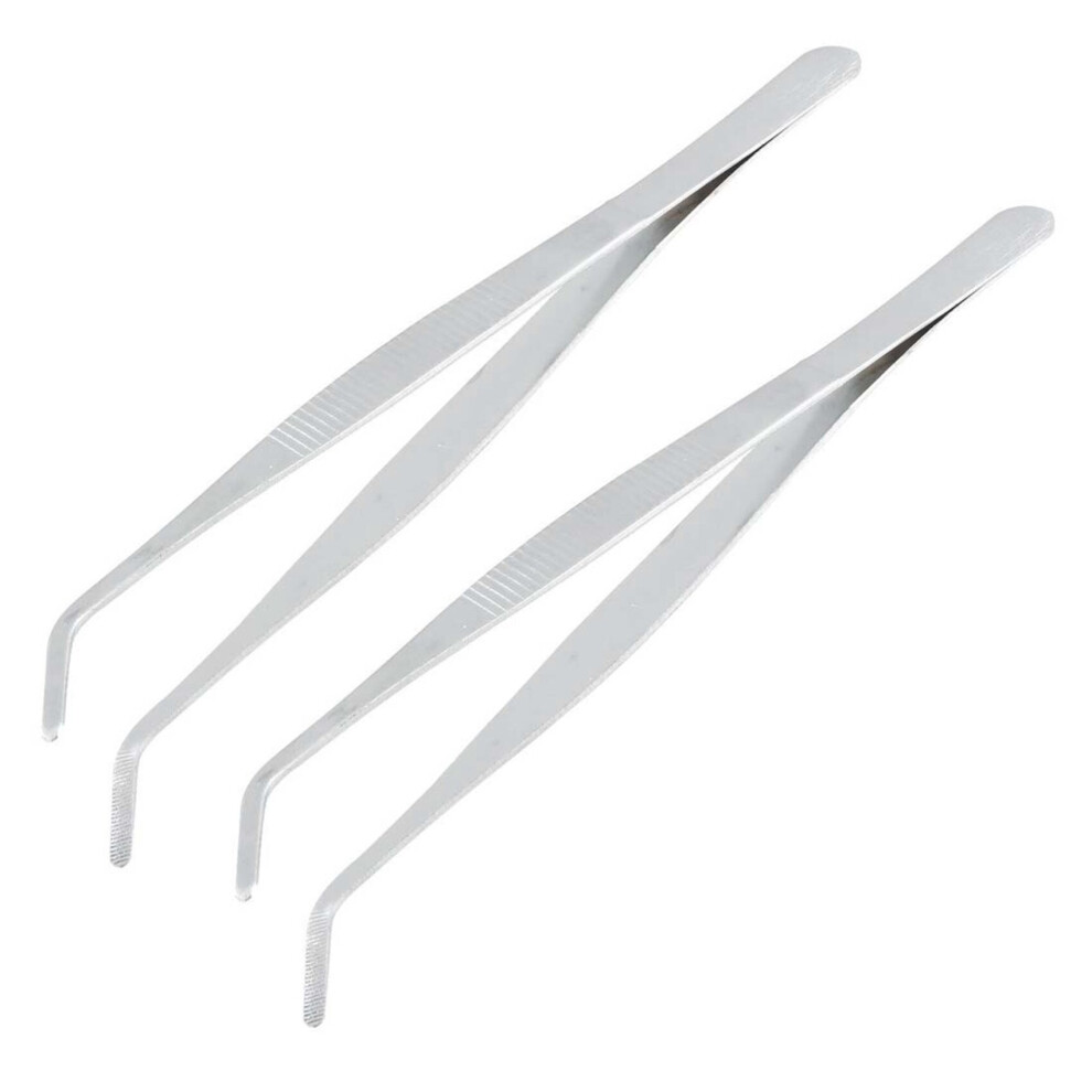 Tlily 2X 20Cm Angled Slanted Tip Metal Curved Tweezer Silver Tone
