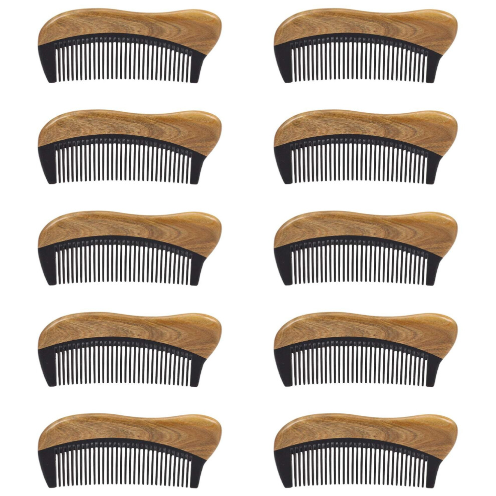 Tlily Unisex Green,Black 10X Natural Green Sandalwood Hair Comb - No Static Wooden Fine Tooth Black Buffalo Horn Comb (Green Sandalwood)