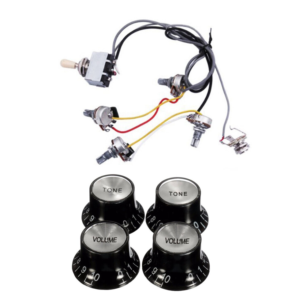 Guitar Wiring Harness Prewired 2 Volumes 2 Tones 4-500K Pots for LP Guitar & Guitar Knobs 2 Volumes and 2 Tones Silver 