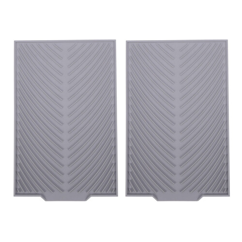 2X Silicone Dish Drying Mat Flume Folding Draining Mat,Rectangle Drain Mat Drying Dishes Pad Gray