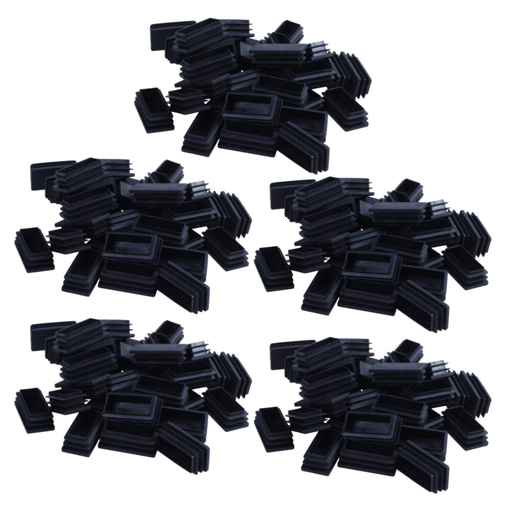 Plastic Rectangle Blanking End Tube Caps Inserts 25X50mm 150Pcs Black 4762103367492