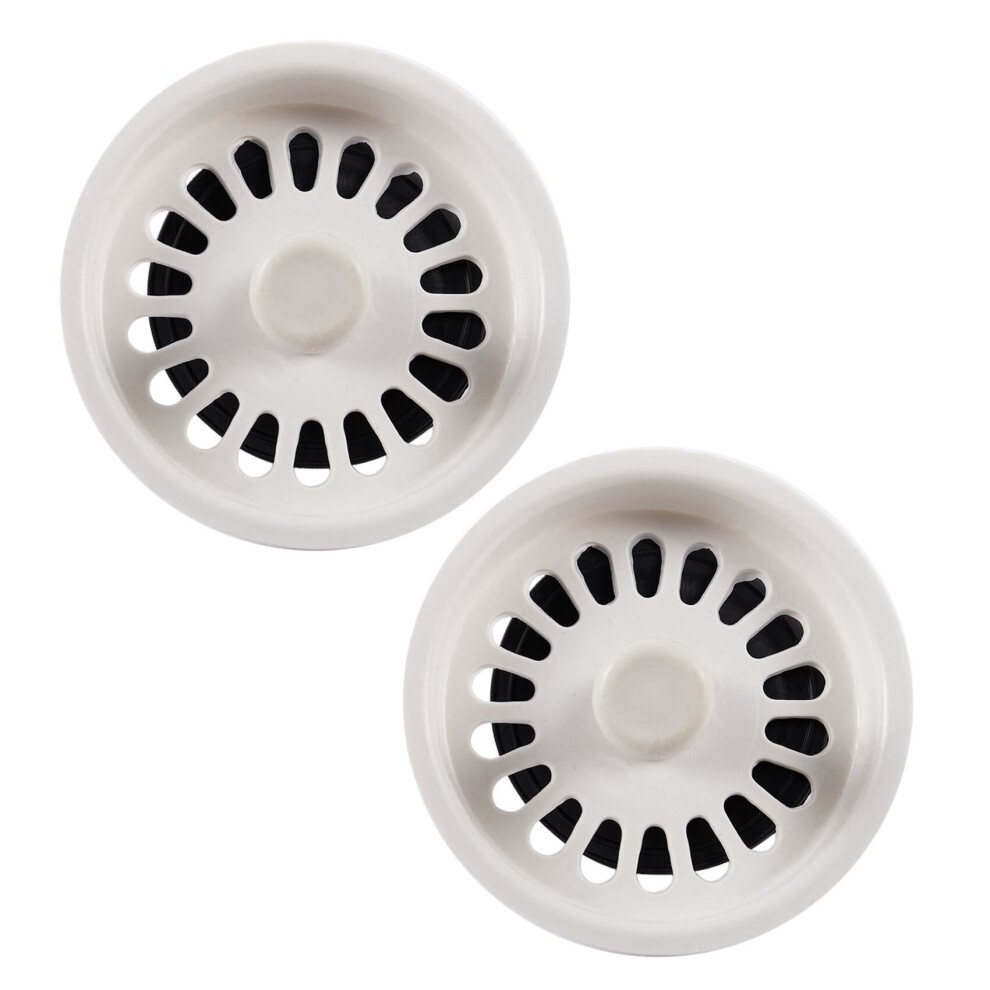 2X Food Waste Stopper Spin Lock Sink Drain Strainer 3.1 inch Dia White Black Plastic