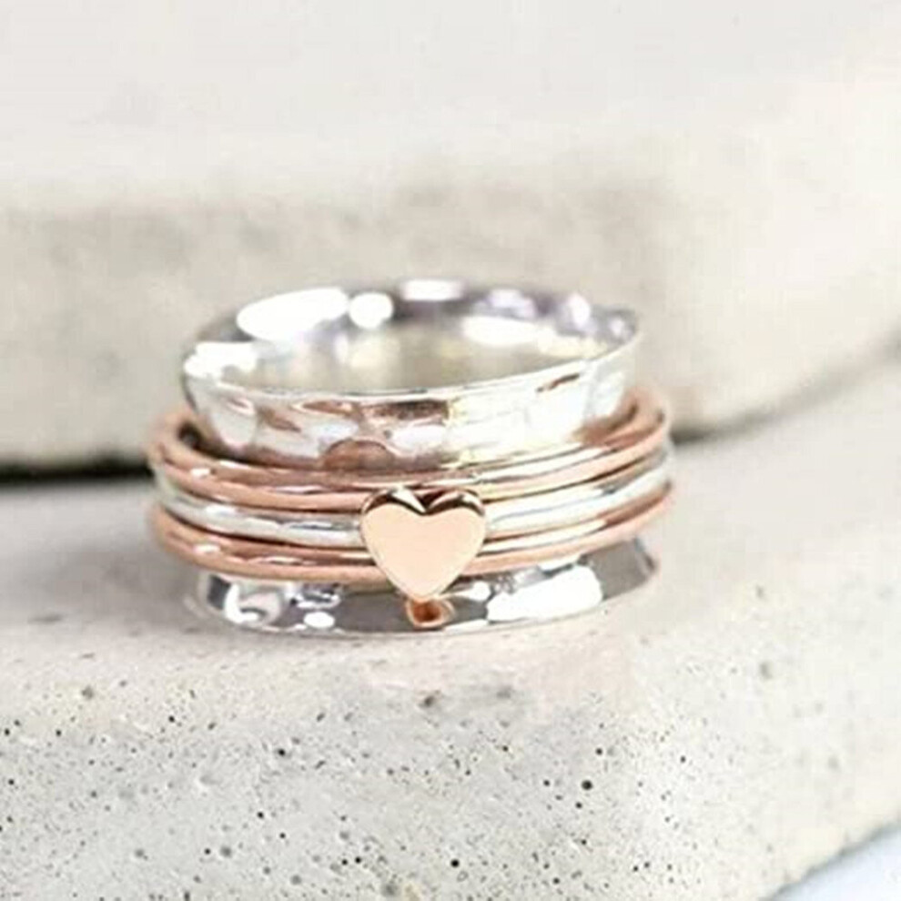 Heart Rotating Anxiety Relief Ring Vintage Plain Hammered Spinners Band Relief Anxiety Rings Love Ring for Women Jewelry