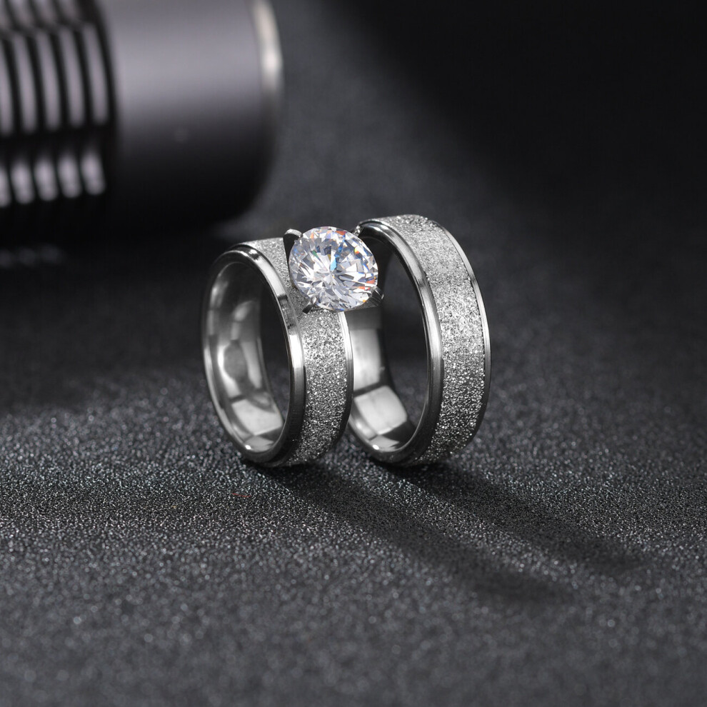 Stainless Steel 8mm Couple Bling Ring Crystal Wedding Rings for Couple Golden Women Men Ring Sets Jewelry Engagement Gift-image-OPC-PBRK528-NEW