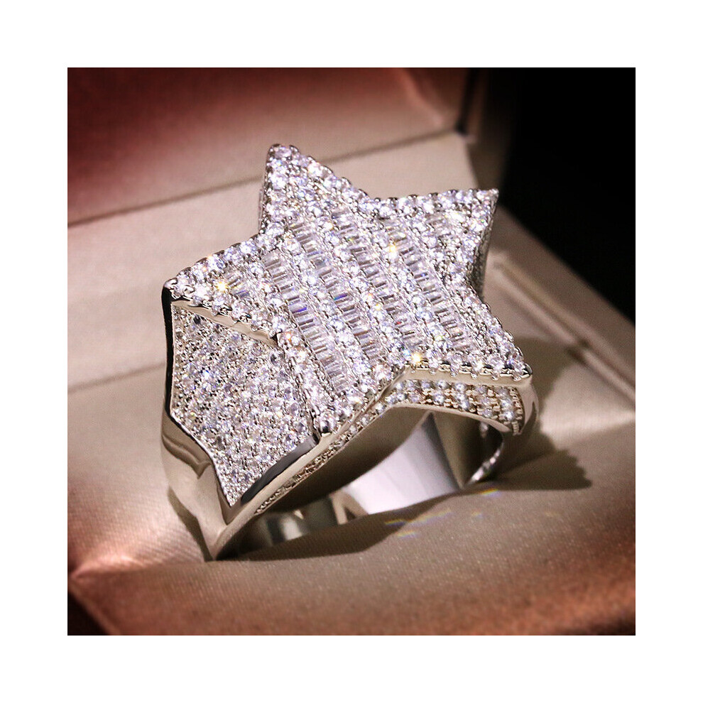 Hip Hop Five Star Rings Men's Silver Iced Out Cubic Zirconia Jewelry Ring Couple Wedding Rings Women Jewelry