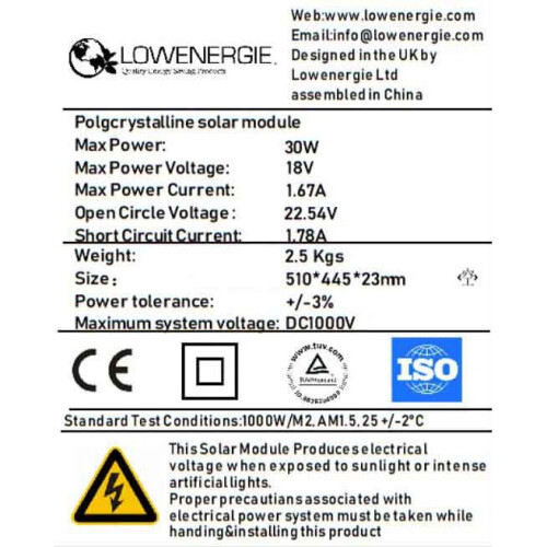 Lowenergie Poly 30W Solar Panel Kit 1 2