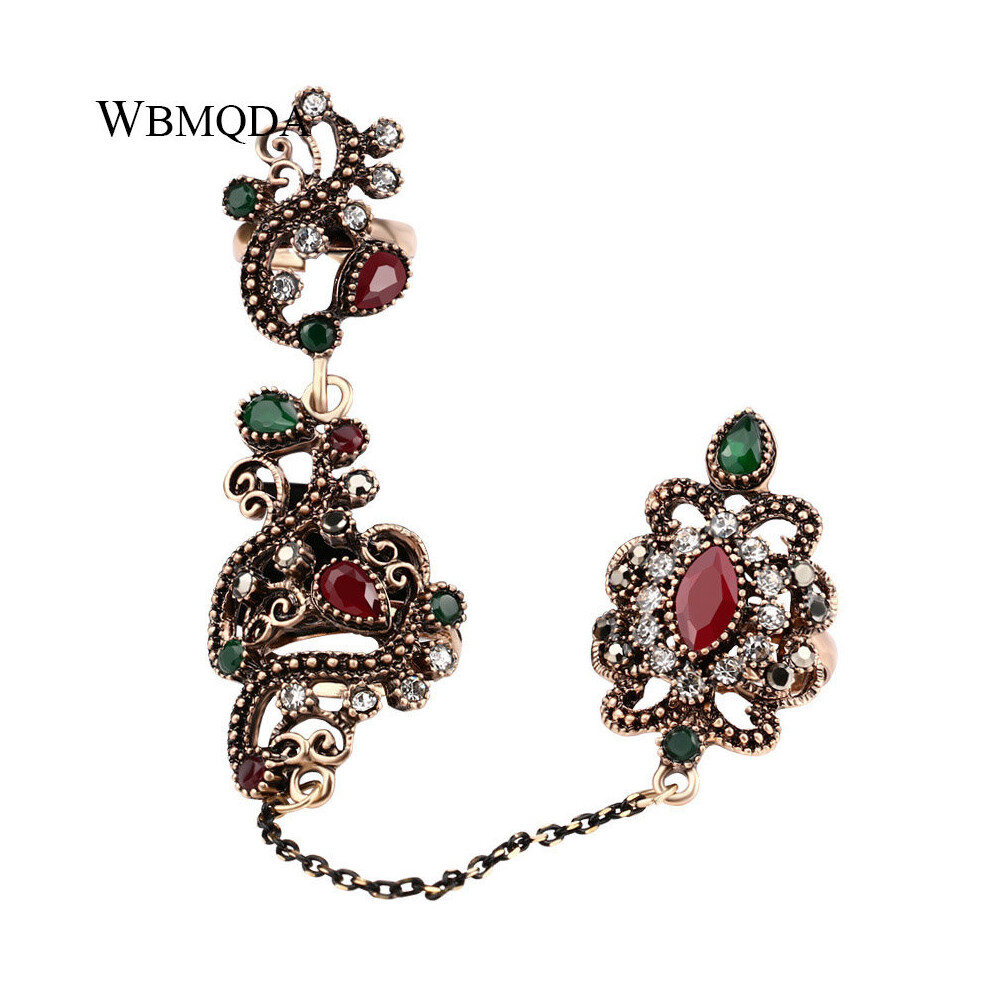 Promotion Double Finger Rings For Women Flower Ethnic Jewelry Multicolor Resin Vintage Pretty Mid Ring Anillos-image-OPC-PBRK5ND-NEW