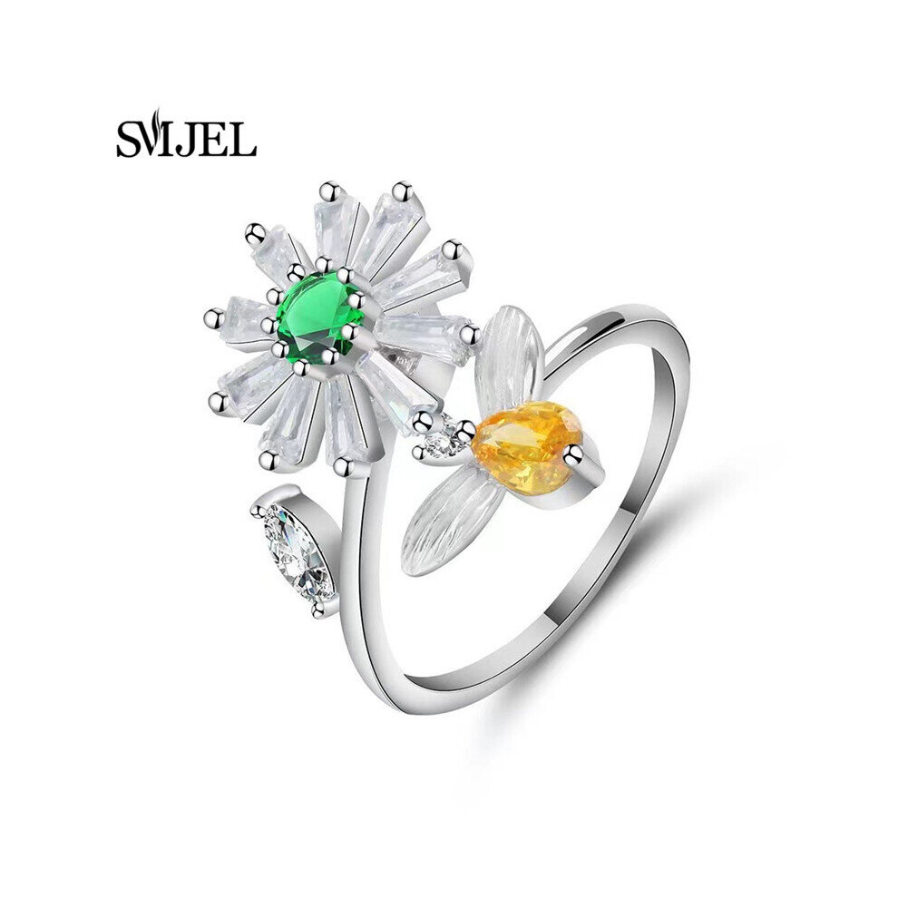 Anxiety Ring Fidget Spinner Rings For Women Crystal Flower Bee Butterfly Ring Spinning Anti Stress Wedding Jewelry