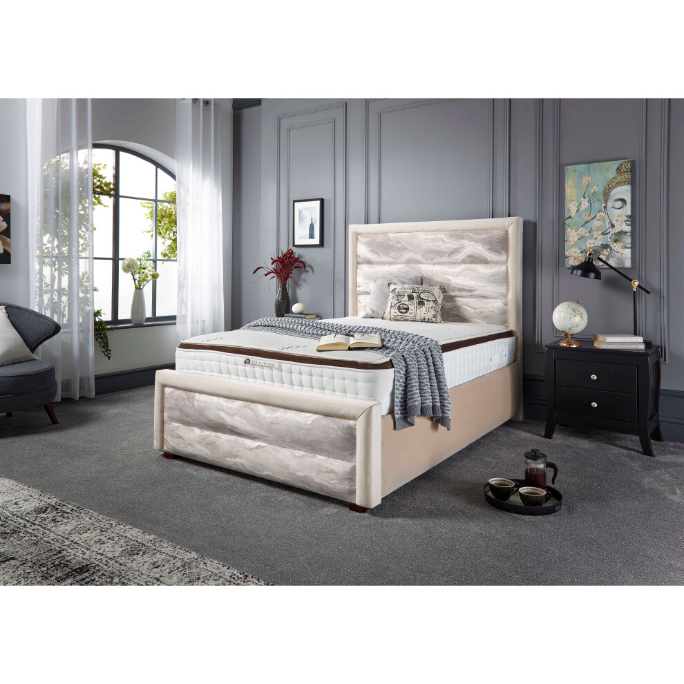 (4FT SMALL DOUBLE) Coast Upholstered Bed Frame Soft Touch Cream Marble Velvet