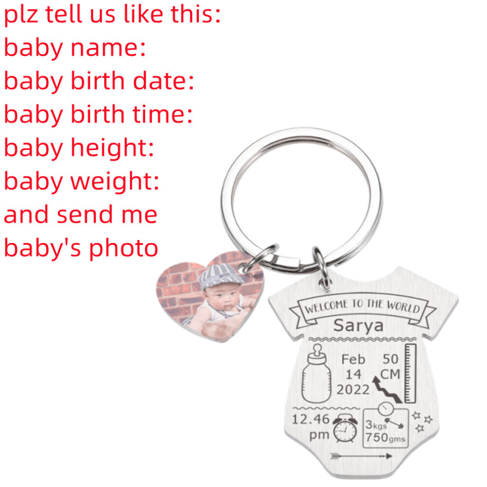Lovely Personalized Baby Keychain Photo Name Birth Weight Height For Newborn Commemorate Boys Girls Mom Dad Gift Keyring White