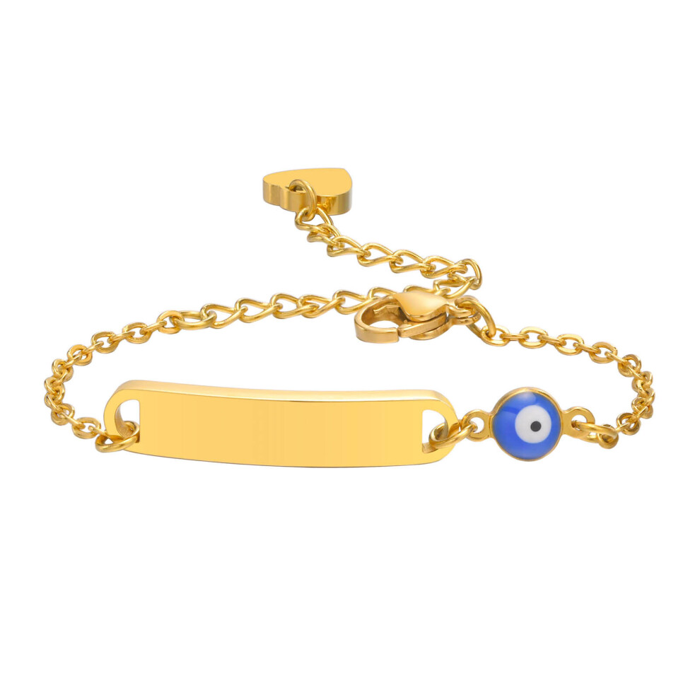 Personalized Evil Eye Baby ID Bracelet, Name Children Bracelet for Gilr Boy Birthday Gift Engraving