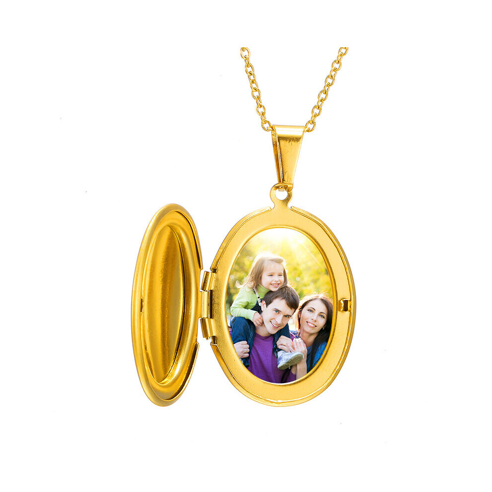 (Light blue, 45cm) Photo Name Necklace Stainless Steel Oval Locket Engraving Name Date Necklaces for Women Men Choker Memory Jewelry-image-OPC-PBRKRGX-NEW