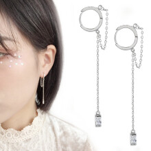 1 piece Long chain Ear Cuff Clip earring crystal Tassel earring for women silver jewelry Earcuff