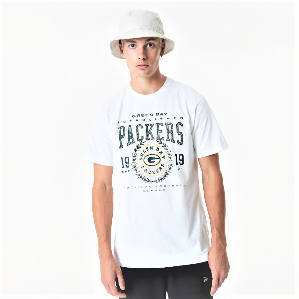 (M) New Era Mens NFL Team Graphic T-Shirt ~ Green Bay Packers White