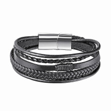 (Light Yellow Gold Color, 18cm) XiongHang Multilayer Real Leather Bracelet Men Stainless Steel Magnet Buckle Men Gift Friendship Bracelet Pulseras 19 Choice