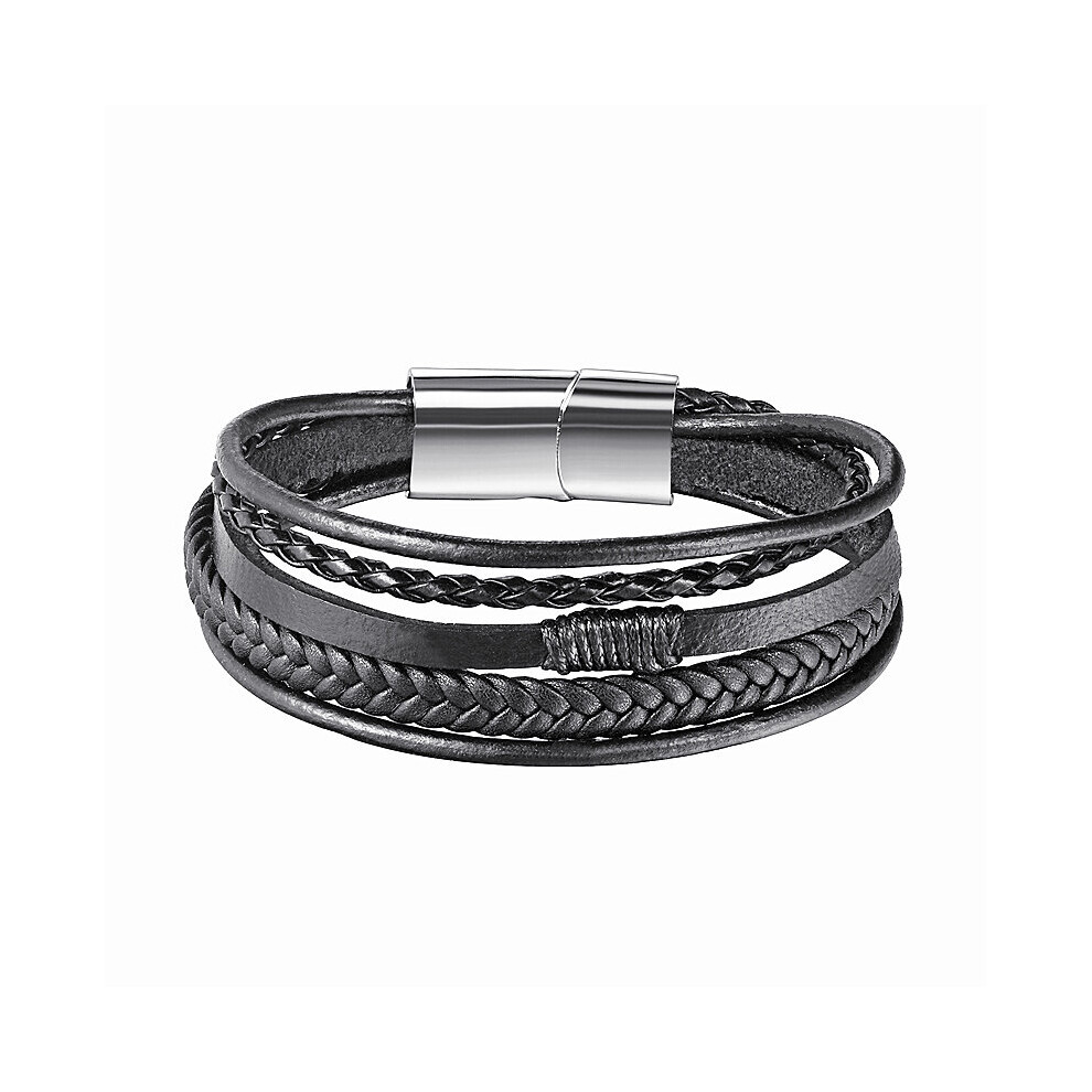 (Light Yellow Gold Color, 19cm) XiongHang Multilayer Real Leather Bracelet Men Stainless Steel Magnet Buckle Men Gift Friendship Bracelet Pulseras 19-image-OPC-PBRKRY6-NEW