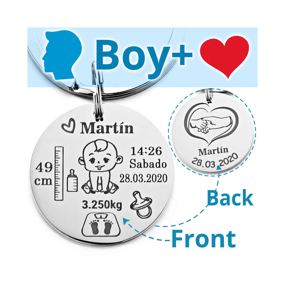 Baby's Personalized Keychain Boys Girls Name Birthdate For Newborn Commemorate Mom Dad Gift Keyring P026_vip White