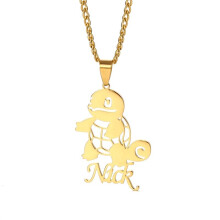 (White, 70cm) Name Cartoon Character Necklaces Pendants Kid Jewelry Stainless Steel Letter Nameplate Necklace Children Gift