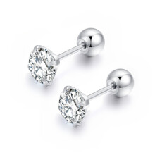 (Light Yellow Gold Color, Green) Classic 1 Pair 2-8mm Stud Earrings Women 4 Colors Round Cubic Zirconia Stainless Steel Women Earrings Jewelry For Girl