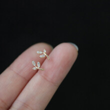 (Black, Light Yellow Gold Color) 925 Sterling Silver French Pav? Crystal Leaf Tree Life Stud Earrings Women Classic Plating 14k Jewelry Gift