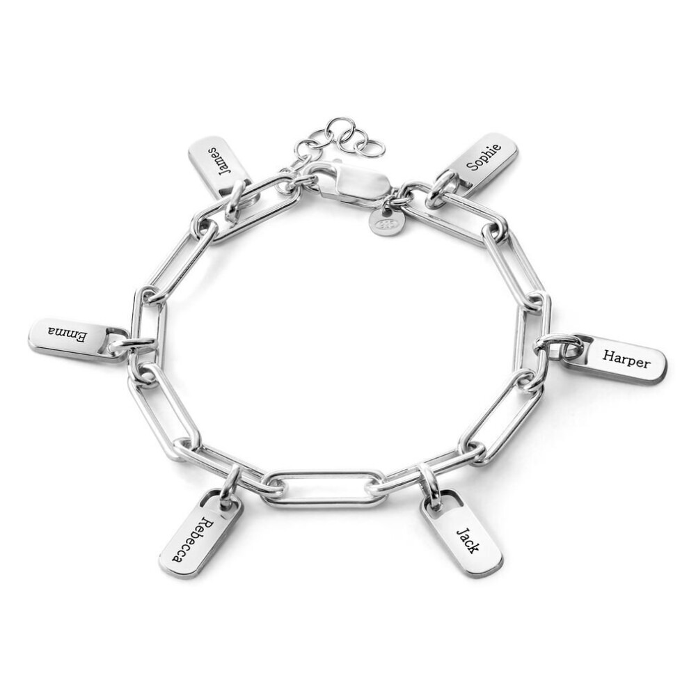 (Hot Stamping, White) Personalized Stainless Steel Rory Chain Link Bracelet with Charms Engraved Name Jewelry for Mother's Gift-image-OPC-PBRKYWW-NEW