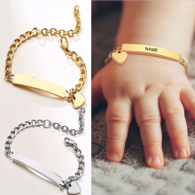 (Hot Stamping, 16.5cm) Baby Bracelet Name Stainless Steel Adjustable Baby Toddler Child ID Bracelet-Personalized Girl Boy Birthday Gift Kid