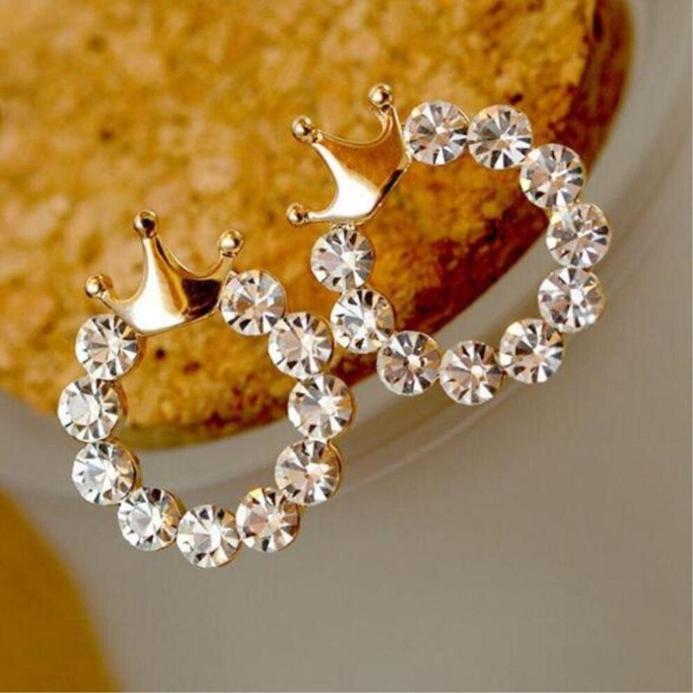 Jewelry Shining Crystal Round Circle Stud Earrings For Women Girl Princess Crown Earrings Party Wedding Gift