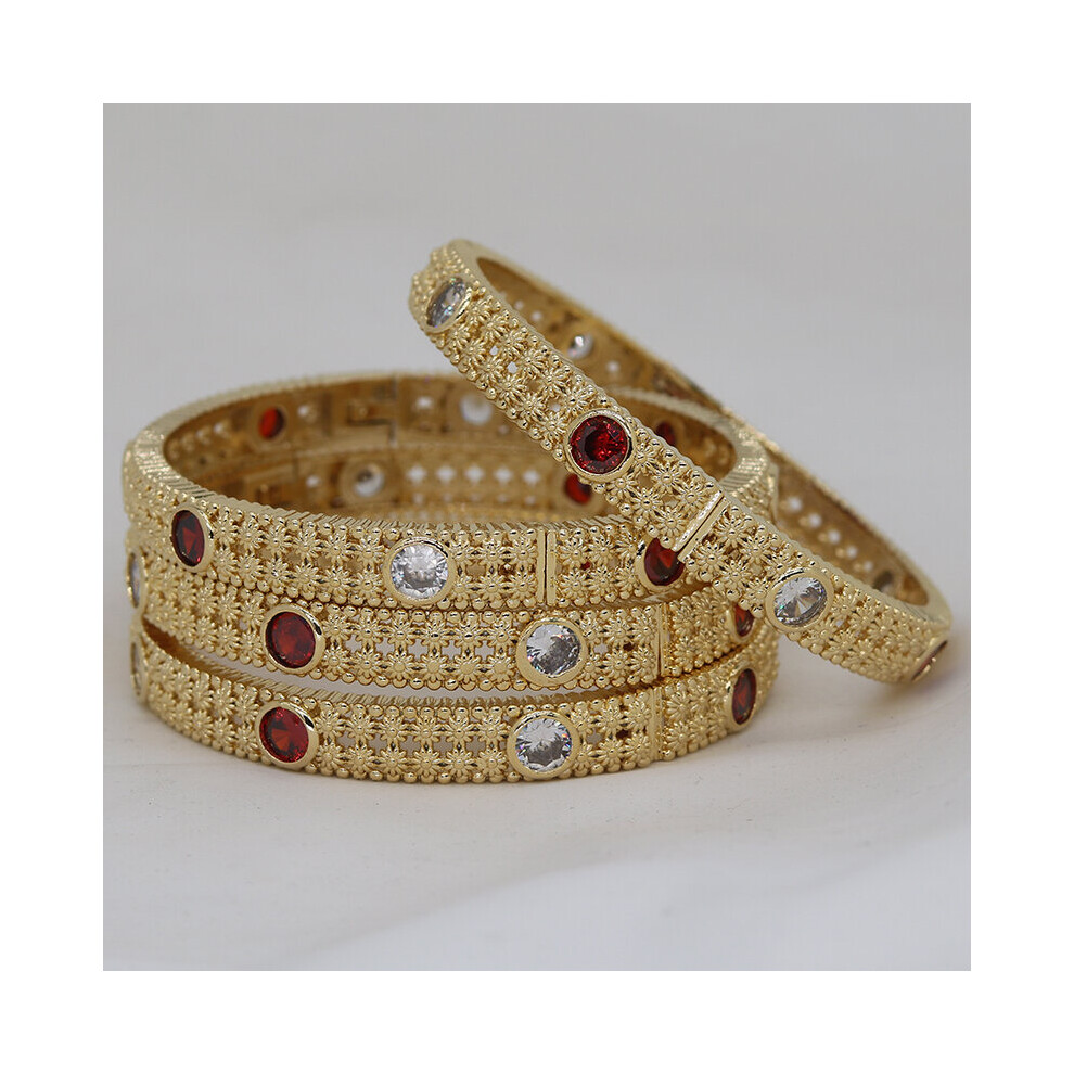 Bengal Africa dubai Bangles For Women Girl With Red rhinestones Jewelry Saudi Arab Bracelets Habesha Indian Bride Gift-image-OPC-PBRM5CX-NEW