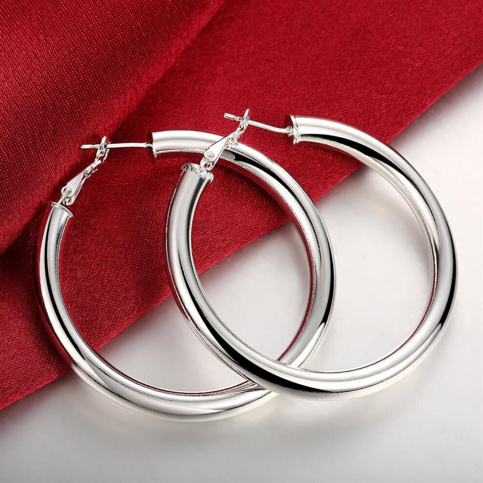925 Stamp Silver Smooth 50Mm Big Circle Hoop Earrings For Women Wedding Engagement Party Jewelry Christmas Multicoloured