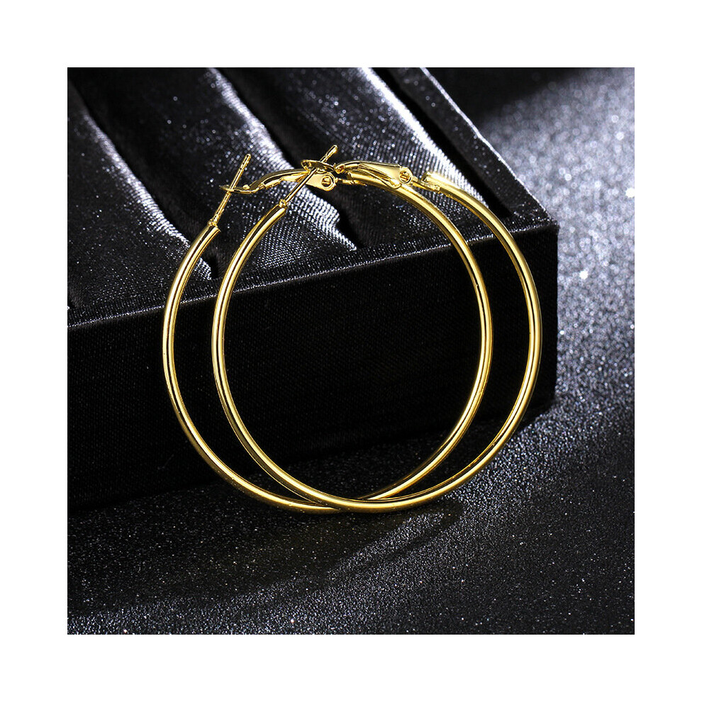 (Light Yellow Gold Color, YELLOW) Creole Earrings Women 40mm 50mm 60mm 70mm Large Circle Smooth Hoop Earings for Women Boucle D'oreille