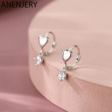 Silver Zircon Tassel Love Heart Hoop Earrings For Women Delicate Sweet Party Jewelry Gift