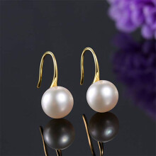 8-9mm Cultured Freshwater Pearl Earrings For Women, 925 Sterling Silver Freshwater Cultured Pearl Drop Dangle Hook Earring