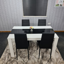 Dining Table and 4 Leather Chairs Kitchen Dining Room Set