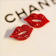 1Pair Sexy Red Lips Crystal Stud Earrings Women's Sparkling Earrings For Women Girls Jewelry