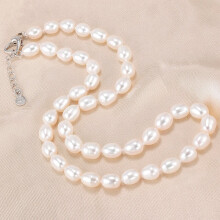 NEW! AAAA 7-8mm Natural Freshwater Pearl Necklace,Women Jewelry Necklace,925 Silver Pink Purple Real Pearl Jewelry