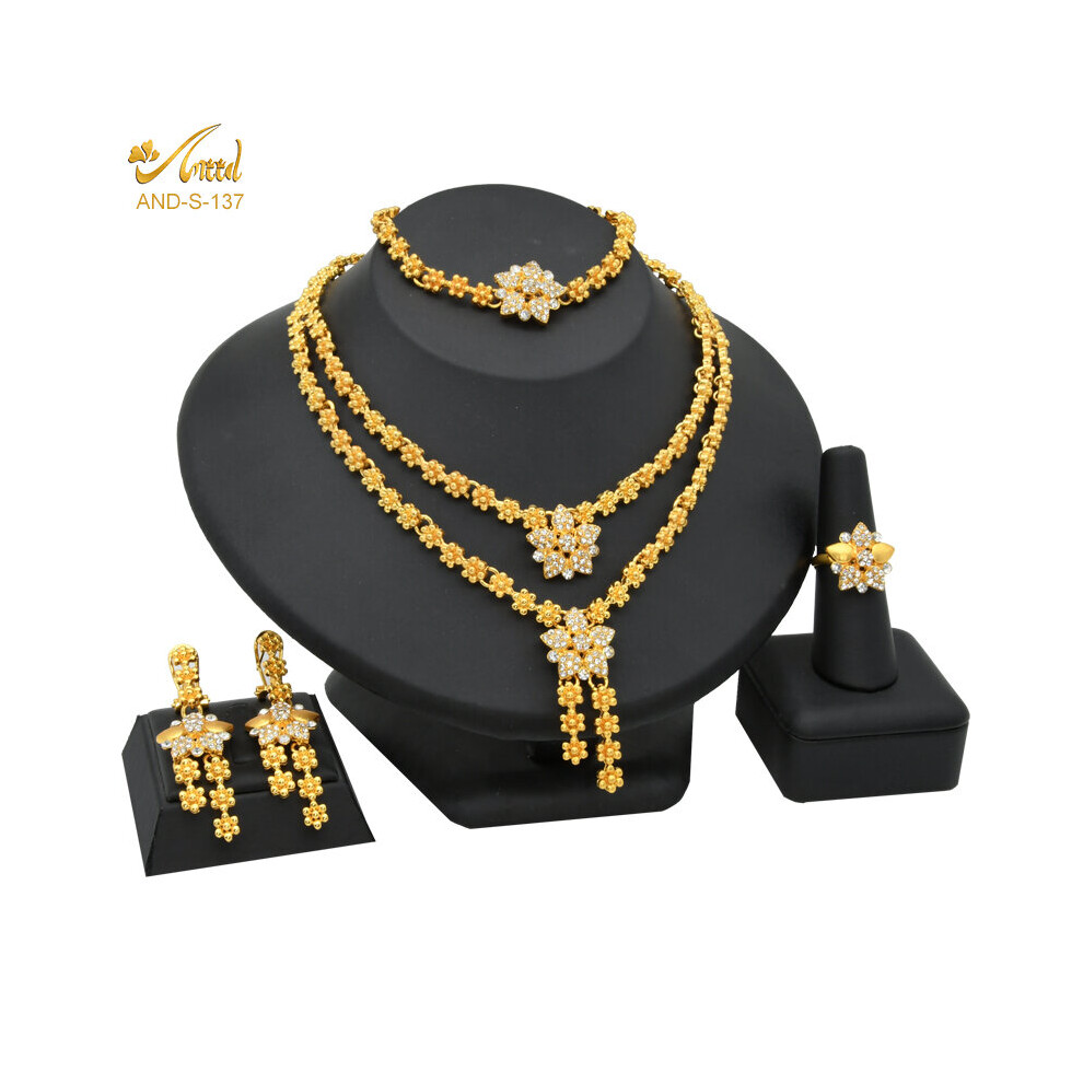 Dubai African Jewelry Set Wedding Indian Necklace For Women Bracelet Earrings Ring Bridal 24K Plated Nigerian Jewelery