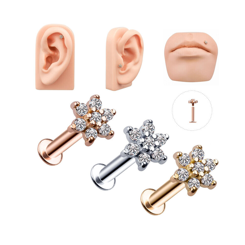 (Light Yellow Gold Color, White) 1Pc 1.2x6/8x6m Colorful Flower Lip Ring Ear Tragus Piercing Bar Cartilage Earring Stud Piercing Jewelry For Sexy Girls