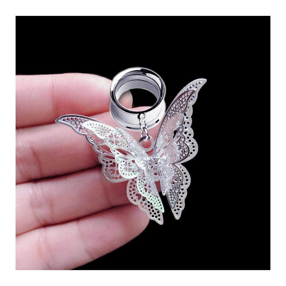 (Silver, Red) 1Pc Beauty Butter Fly Wing Pendant Ear Tunnel Plugs and Gauges Flesh Piercing Expander Plug Earrings-image-OPC-PBRNQKP-NEW