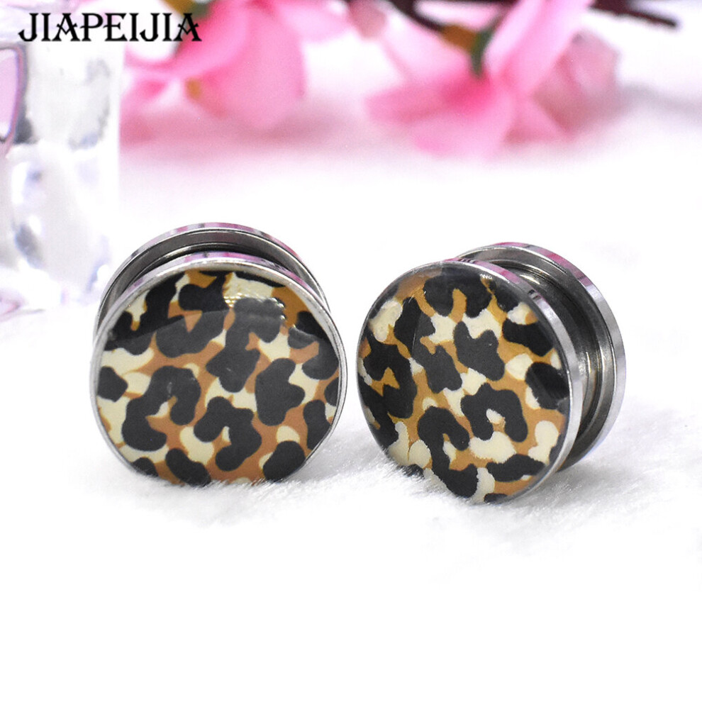 (Light Yellow Gold Color, Red) Sexy Leopard Print Stainless Steel Ear Gauges Tunnels and Plug Ear Expander Studs Stretching Body Jewelry 4-30mm-image-OPC-PBRNQZZ-NEW