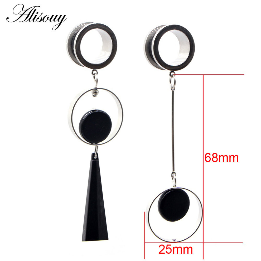 (Light Yellow Gold Color, MULTI) 2pcs Stainless Steel Asymmetric buttons Dangle Ear Flesh Plugs Tunnels Gauges Expander Stretched Piercing Body Jewelr-image-OPC-PBRNRBC-NEW