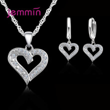 925 Sterling Silver Crystal Jewelry Set For Women Pendant Necklace Earrings Set Jewelry