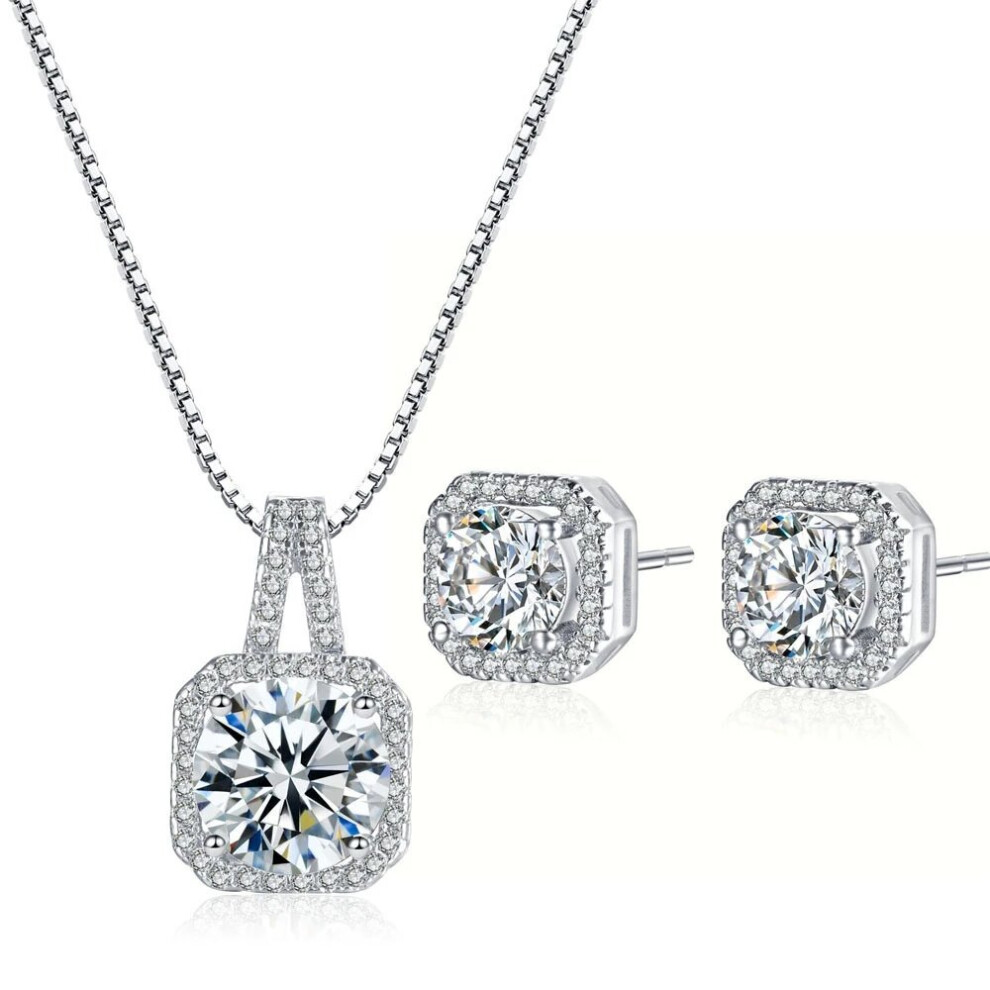 925 Sterling Silver Crystal Necklace Earrings Bridal Jewelry Sets For Women Jewelry