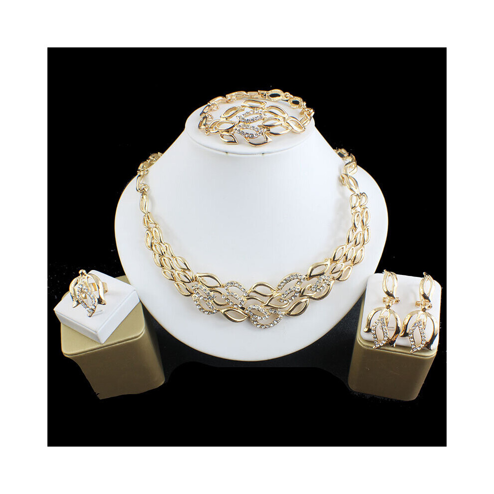 JIAYIJIADUO Dubai Jewelry Women's Wedding Jewelry Set Golden Necklace Earrings Bracelet Ring Set Necklace Set Gift Parure Bijoux