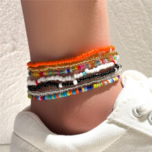 7pcs/Set Beaded Anklet Bracelets Rainbow Elastic Ankle Bracelet On The Leg Foot Beach Jewelry
