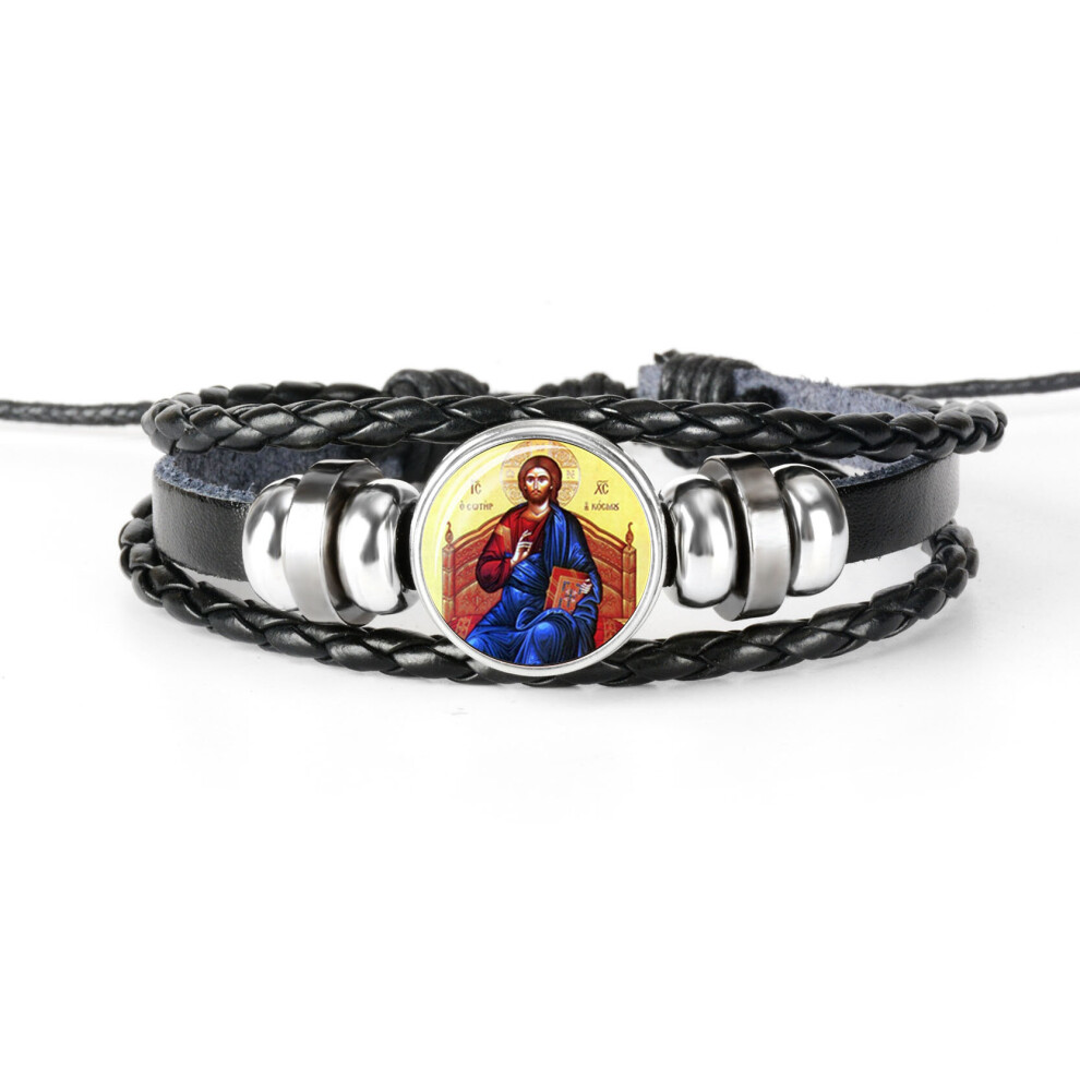 Christian Jesus Charm Leather Bracelet Adjustable Man Wristband Weave Bangle Bracelet Jewelry Bracelet for Christ
