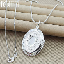 925 argento sterling ovale rotondo Photo Frame Collana ciondolo 18/20-28/30 pollici catena di serpente per donna uomo gioielli di nozze